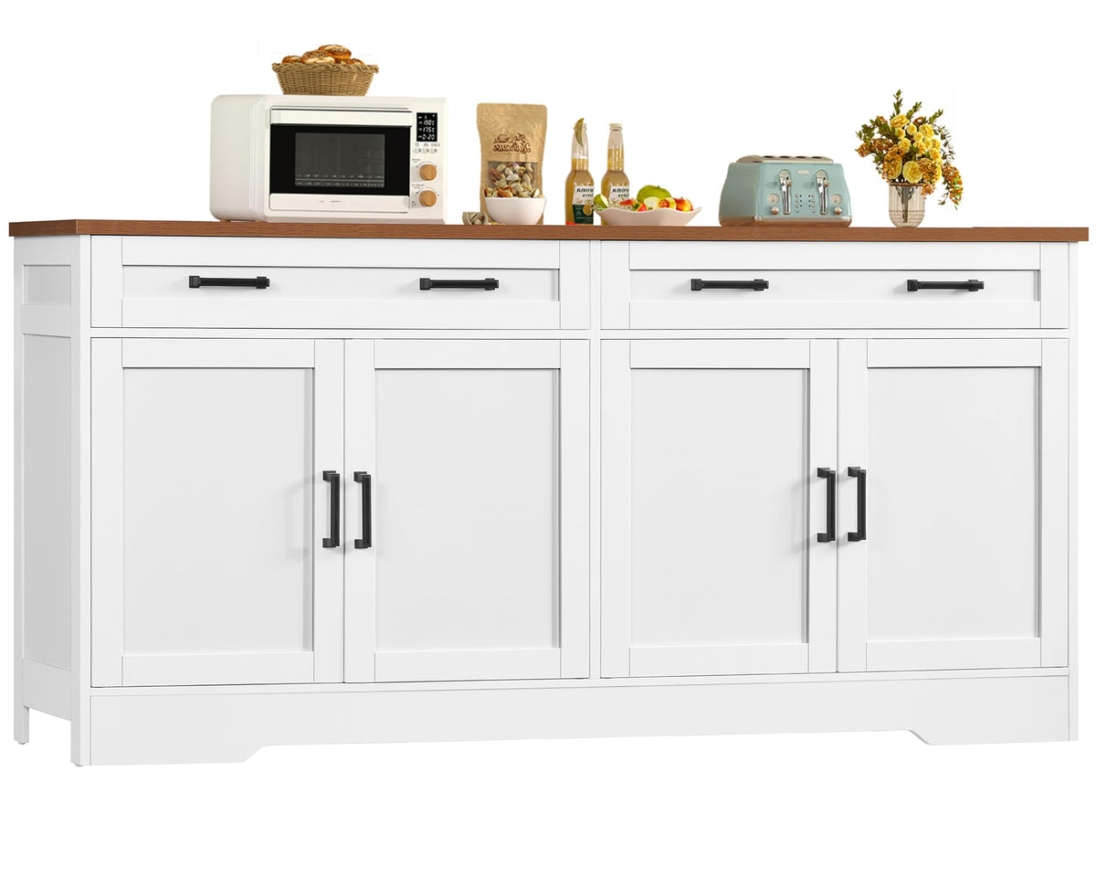 usikey 55" Buffet Cabinet with Storage and Drawers, Large Sideboard Buffet Cabinet with Adjustable Shelves and Doors, Modern Coffee Bar for Kitchen, Living Room, White