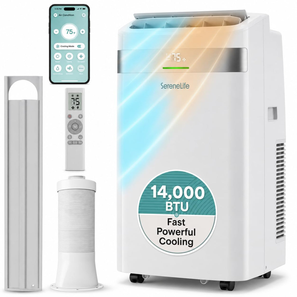SereneLife Portable Air Conditioner and Heater, 14,000 BTU Cooling & Heating with Wi-Fi Control, Dehumidifier & Fan Modes, Portable AC Unit with Window Mount Kit, Best for Rooms, White