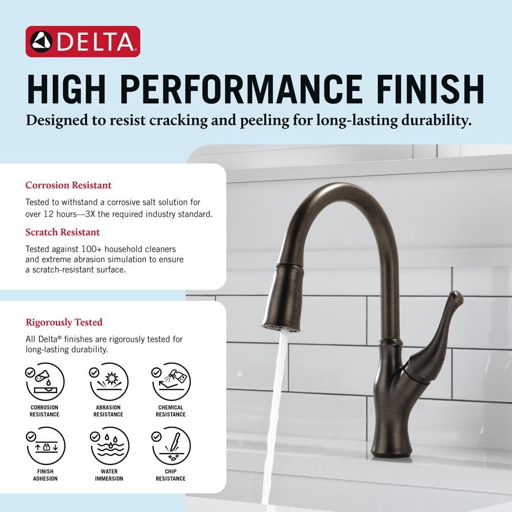 Delta Ophelia Oil Rubbed Bronze Kitchen Faucet with Pull Down Sprayer, Modern Single Hole Kitchen Sink Faucet, Single Handle, Venetian Bronze 19888Z-RB-DST