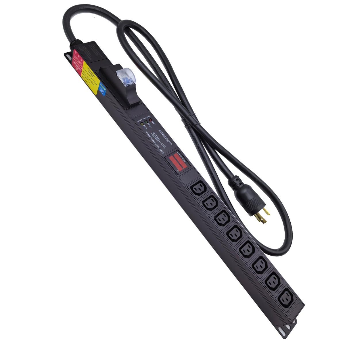 30 amp Metered PDU, 8 Outlets (8 C13) Aluminum Alloy Shell, 120-240V, L6-30P Adapter, 7.2kW, 6 ft. Cord, Anti Electric Shock Module and Voltage Current Display Meter，21X1.75X1.75IN.
