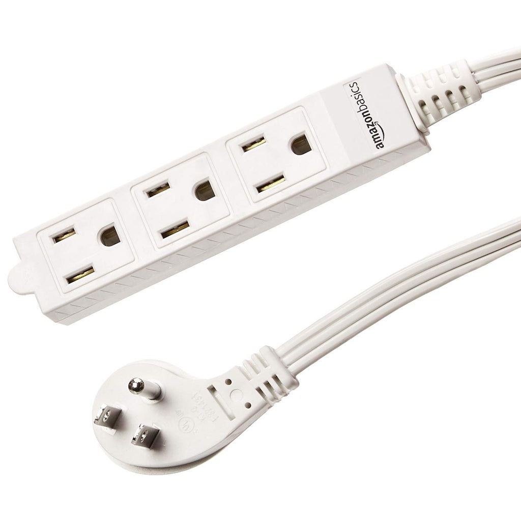 Amazon Basics 3-Prong Indoor Rectangle Extension Cord Power Strip, Flat Plug, Space-Saving, Grounded, 13 Amps, 1625 Watts, 125 VAC, White, 2-Count, 6 ft (Pack of 24)