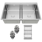30-inch Black Kitchen Sink, Double Bowl Drop-in/Top-Mount 304 Stainless Steel with Nano Coating, Includes Drain Assembly & Fruit Basket for Modern Kitchen (30.7" x 16.9")