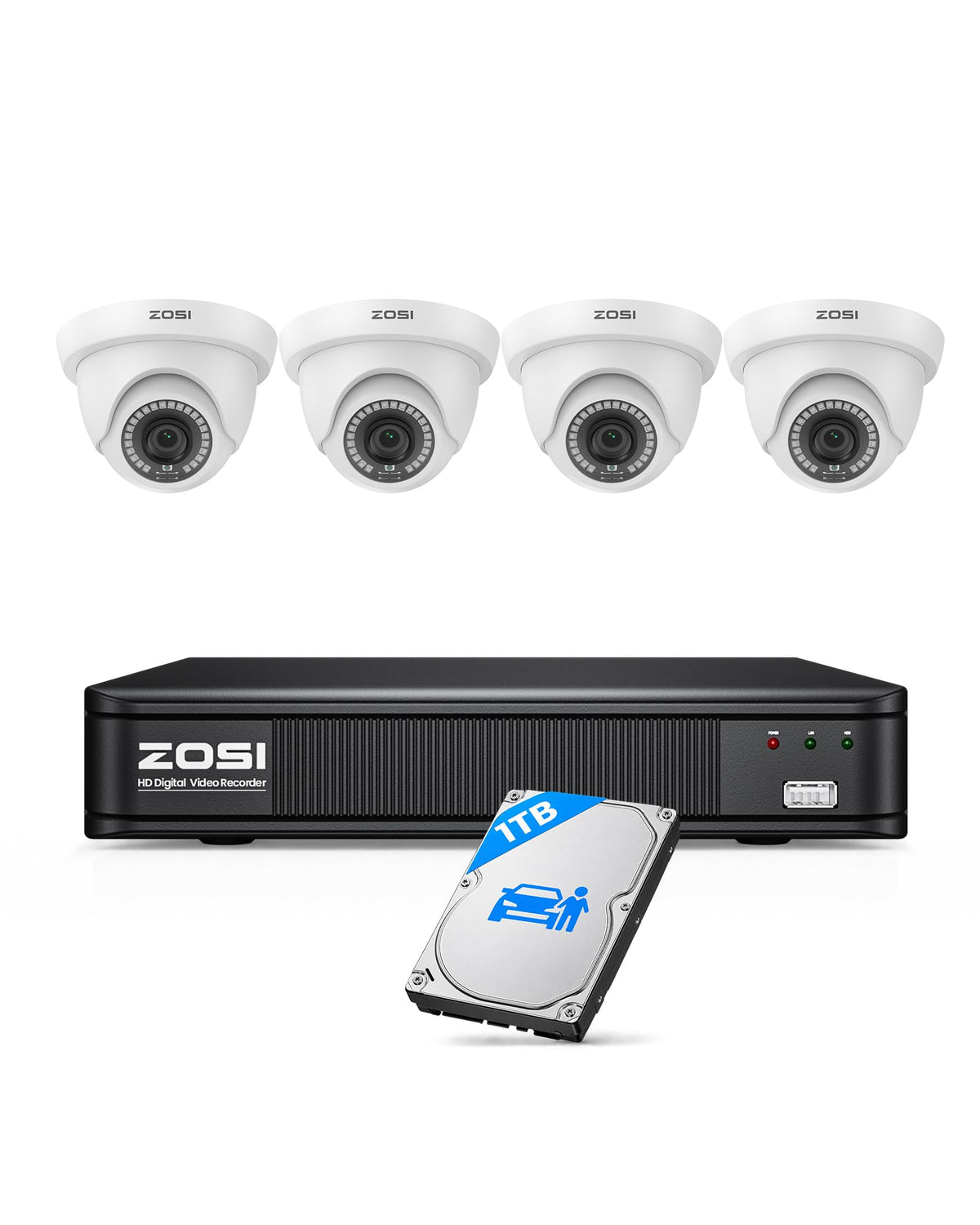 ZOSI 3K Wired Security Camera System, 4 x 1080p Dome Camera Outdoor,1TB HDD