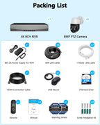 4K 8MP PoE PTZ Wired Security Camera System, Outdoor/Indoor