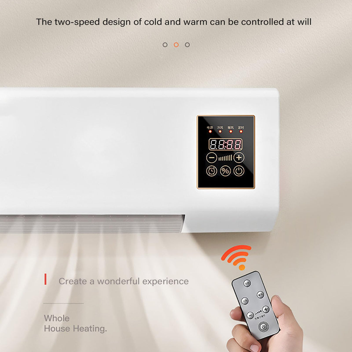 Wall Mounted Fan Heater and Air Conditioner with Remote Control, Timer, Heating Function for Home, Office, Bedroom, Living Room