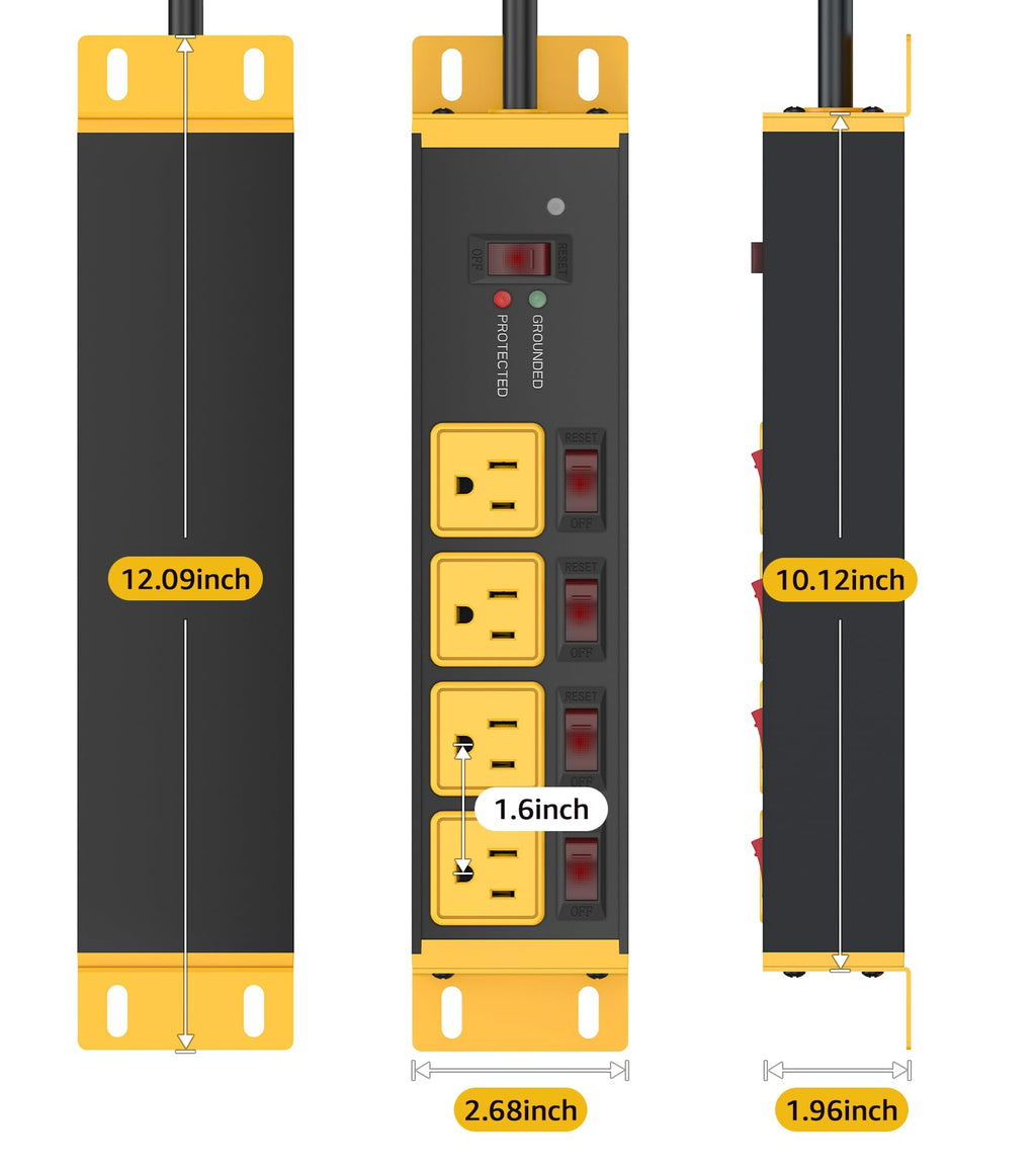 CCCEI 12 Gauge Long Extension Cord, Individual Switches, Yellow, 100FT.