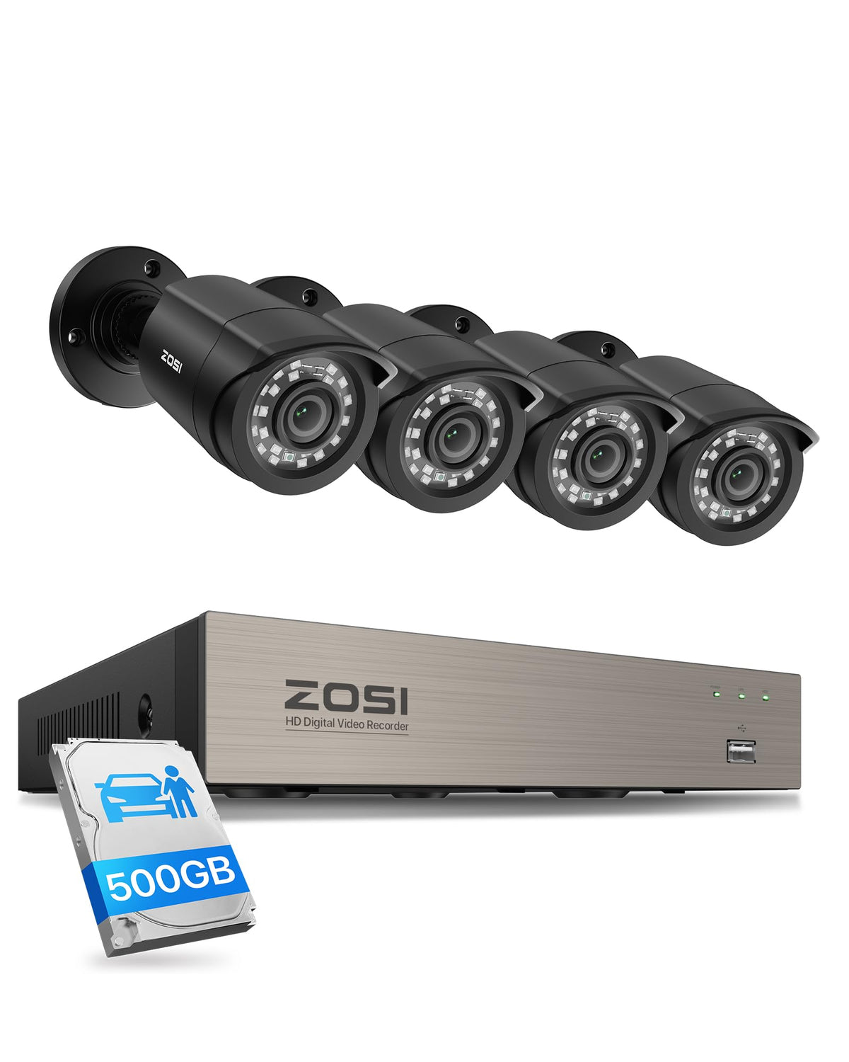 ZOSI 8CH 3K Lite Home Wired Security Camera System, 4X 2MP Cams, 500GB HDD