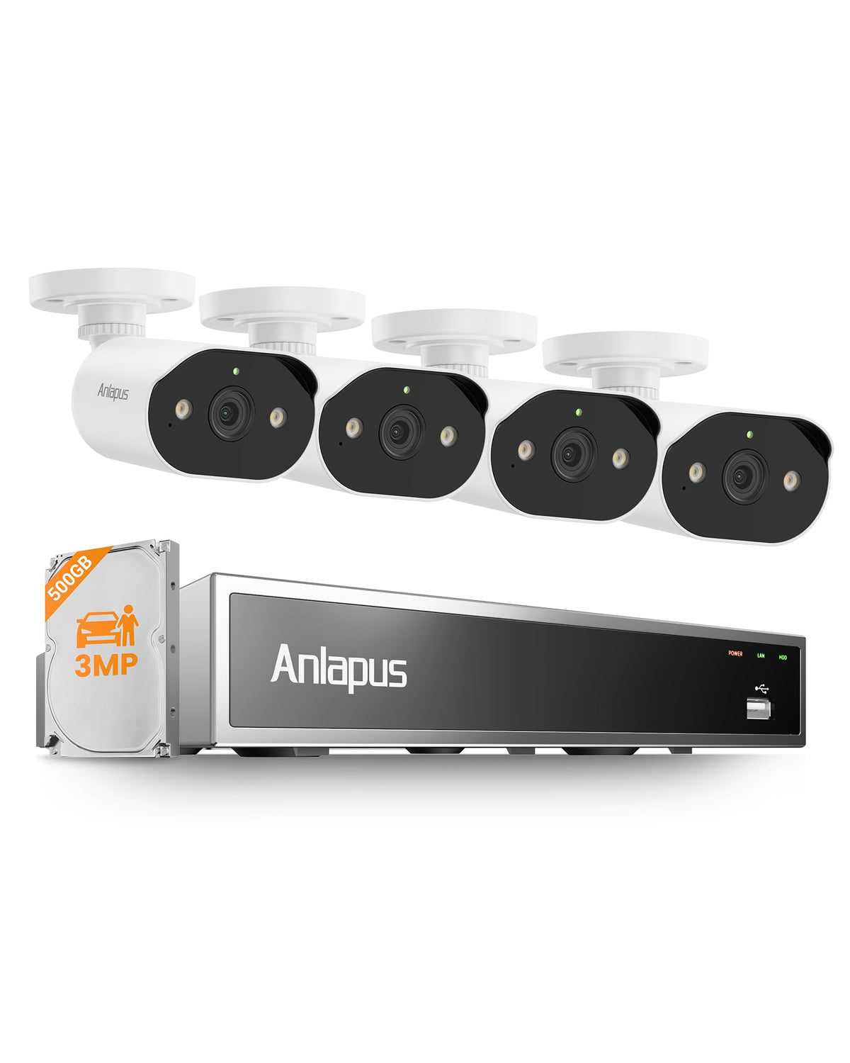 Anlapus 8CH 5MP PoE NVR Security System, 4 x 3MP Audio IP Camera, 500GB HDD