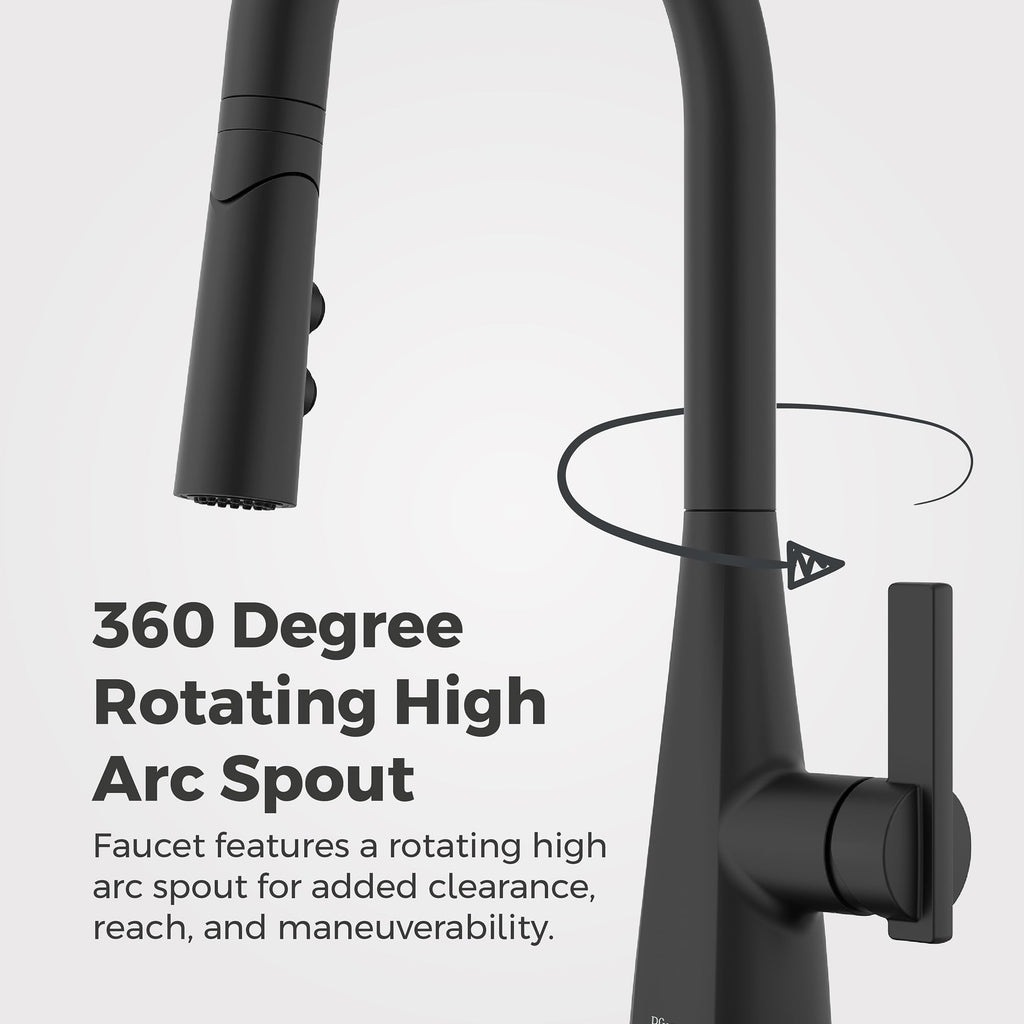 Pfister Exemplar Kitchen Faucet with Pull Down Sprayer Single Handle High Arc Matte Black Kitchen Sink Faucet NSF Certified Spot Defense Finish 1 or 3 Hole F5297EPSDB