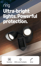 Ring Floodlight Cam 2K (newest model), Wired, Home or business security, Wide-Angle Retinal 2K Video, 6x Enhanced Zoom, Ultra-Bright Floodlights, White