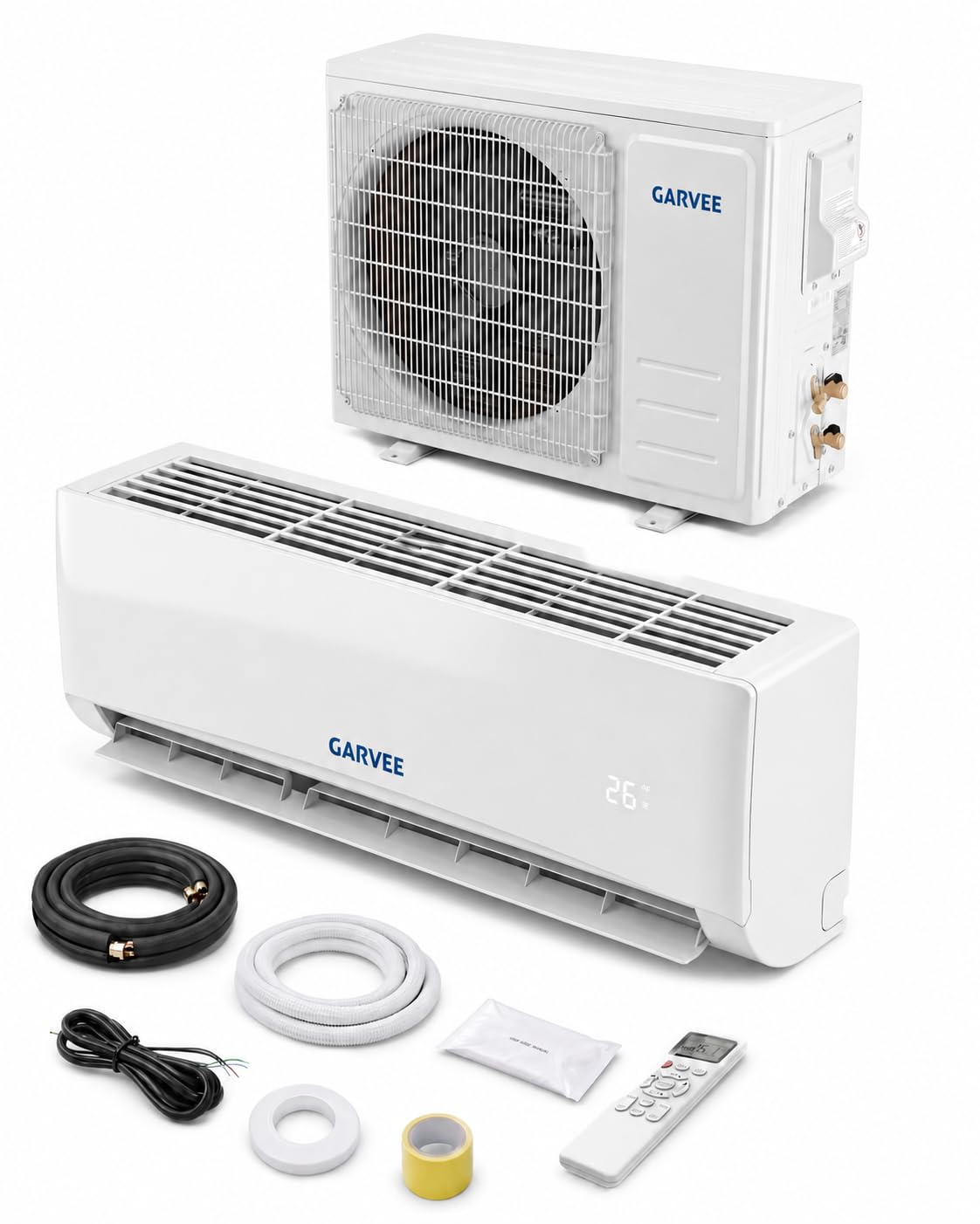 Garvee 12000 BTU Mini Split AC/Heating System, 19 SEER2 Inverter Split System Air Conditioners, Ductless Wall Mount Heat Pump, AC Unit Cool Up to 750 Sq. Ft, Installation Kits, 230V