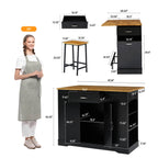 47" Kitchen Island with Trash Can Storage, Include 2 Chairs, Black