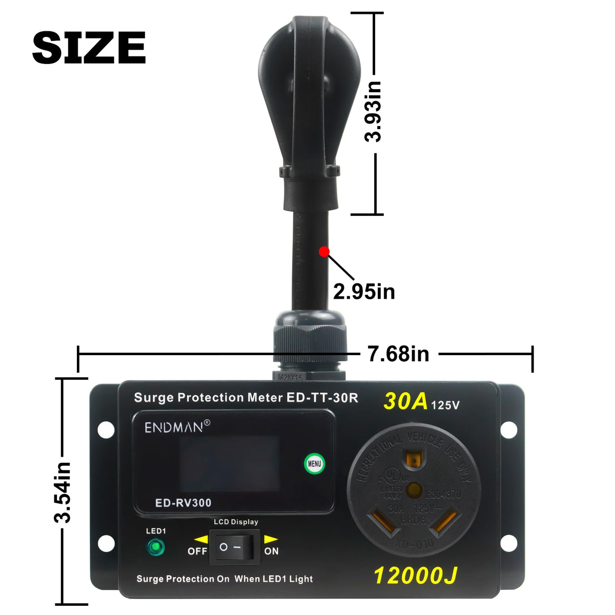 RV 30 Amp Surge Protector with Power Meter 12000 Joules NEMA TT-30P