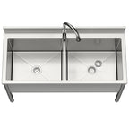 47" Stainless Steel Large Commercial Sink 2 Bowl with Pull-out Faucet