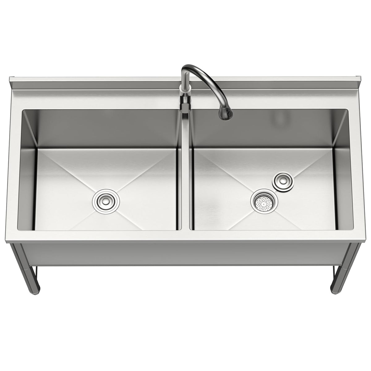 47" Stainless Steel Large Commercial Sink 2 Bowl with Pull-out Faucet