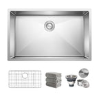 Kitchen Sinks 32x18 Inch Undermount Kitchen Sink Stainless Steel Sink 16 Gauge Single Bowl Set (5 Item Bundle: Sink, Bottom Grid, Drain Assembly, Drain Cap, Towel)