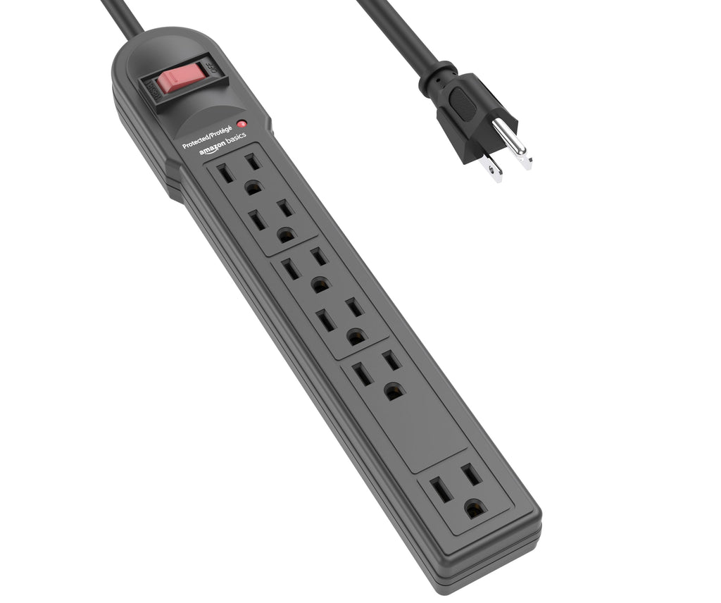 Amazon Basics Surge Protector Power Strip, 6-Outlet, 790 Joules, Circuit Breaker, LED Indicator, 6ft Extension Cord, Black, 10-Pack