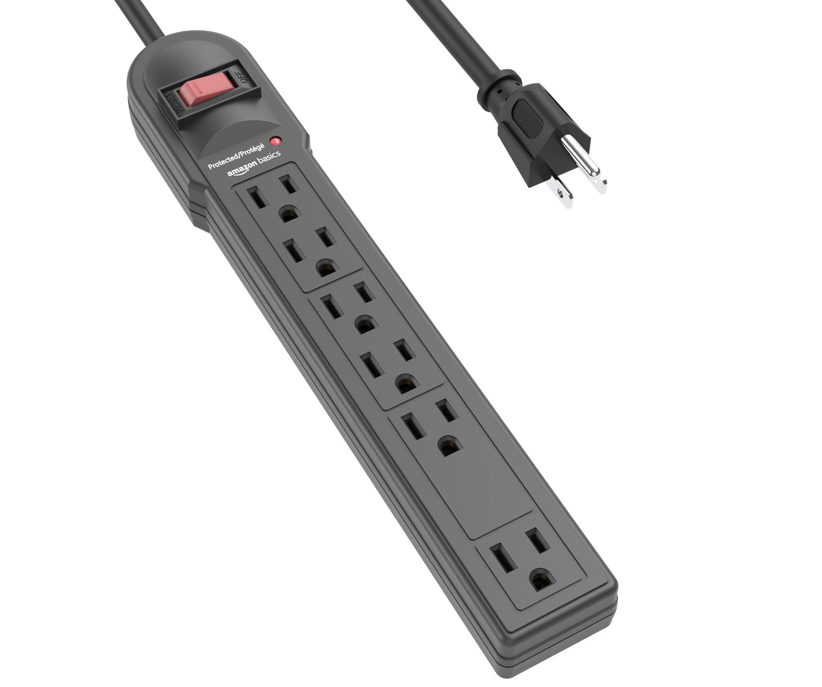 Amazon Basics Surge Protector Power Strip, 6-Outlet, 790 Joules, Circuit Breaker, LED Indicator, 6ft Extension Cord, Black, 10-Pack