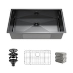 Kitchen Sinks 32x18 Inch Undermount Kitchen Sink Stainless Steel Sink 16 Gauge Single Bowl Set (5 Item Bundle: Sink, Bottom Grid, Drain Assembly, Drain Cap, Towel)