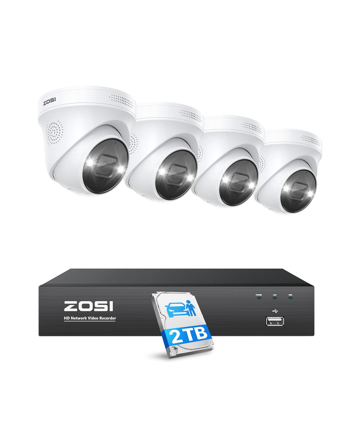 ZOSI 4K 16CH PoE Security Camera System, 12x 8MP Outdoor Cameras, 4TB HDD