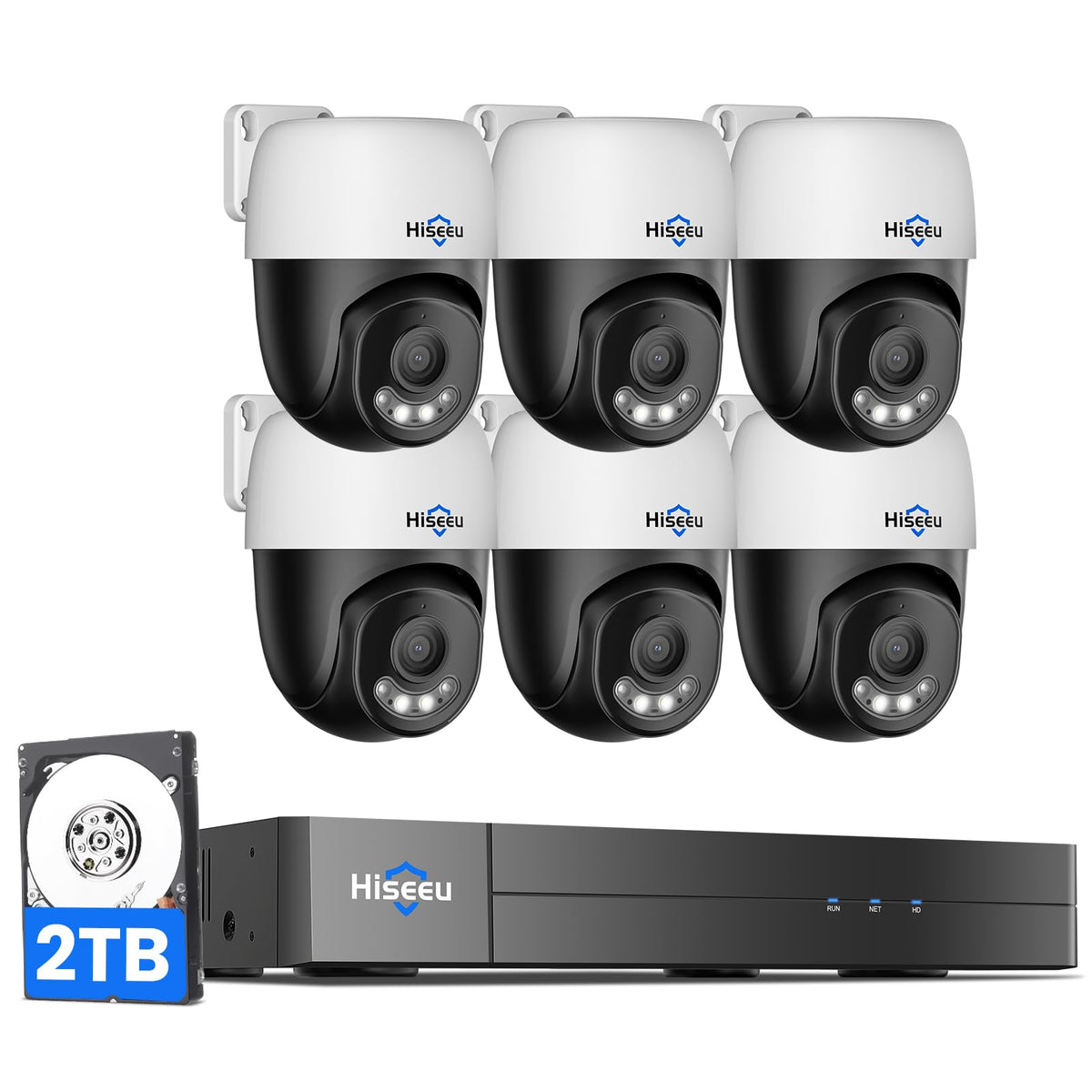 Hiseeu 4K PoE Security Camera System 8pcs PoE PTZ Cameras,360° View
