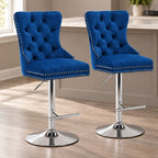 Velvet Swivel Bar Stools Set of 4, Height Adjustable, Black with Gold Base