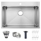 VAPSINT 33x22 Black Drop in Kitchen Sink, 33 Inch Gunmetal Black Stainless Steel Top Mount Kitchen Sink, Single Bowl Laundry Sink with Strainer