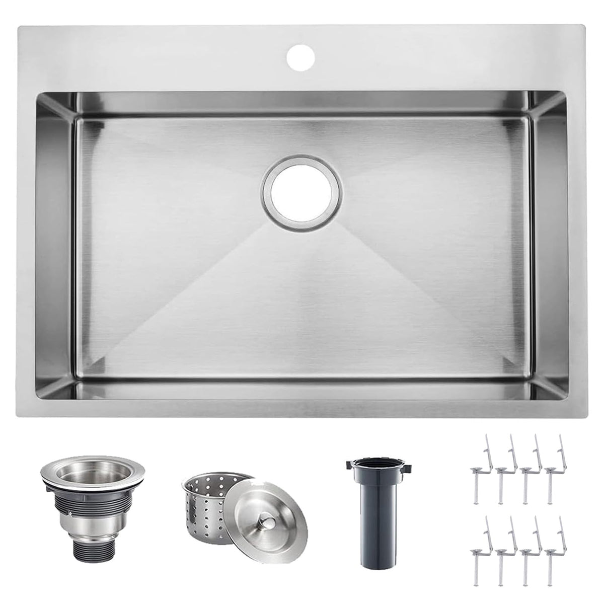 VAPSINT 33x22 Black Drop in Kitchen Sink, 33 Inch Gunmetal Black Stainless Steel Top Mount Kitchen Sink, Single Bowl Laundry Sink with Strainer