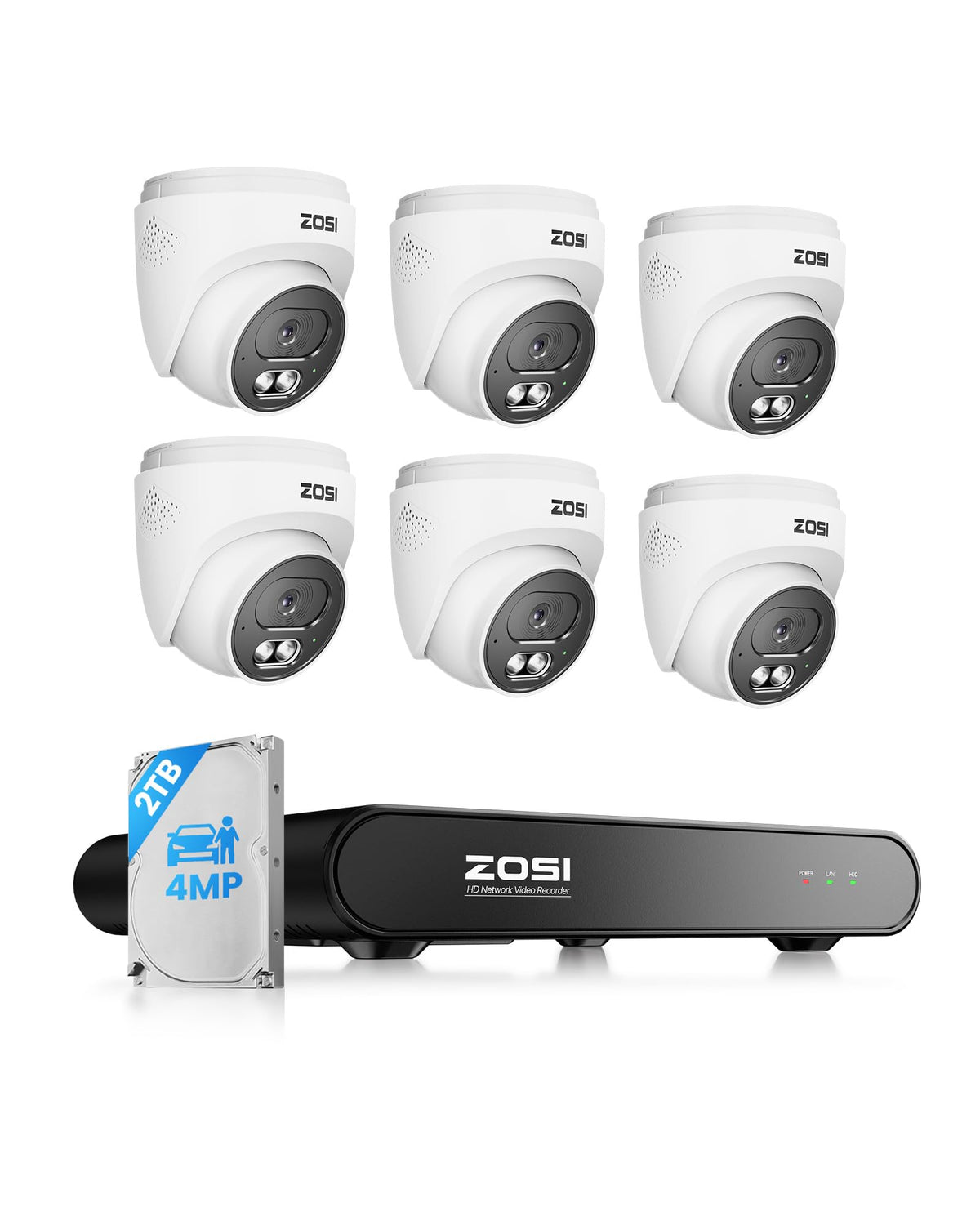 ZOSI C220 8CH 5MP NVR with 8 x 4MP Audio PoE CCTV Camera System, 2TB HDD