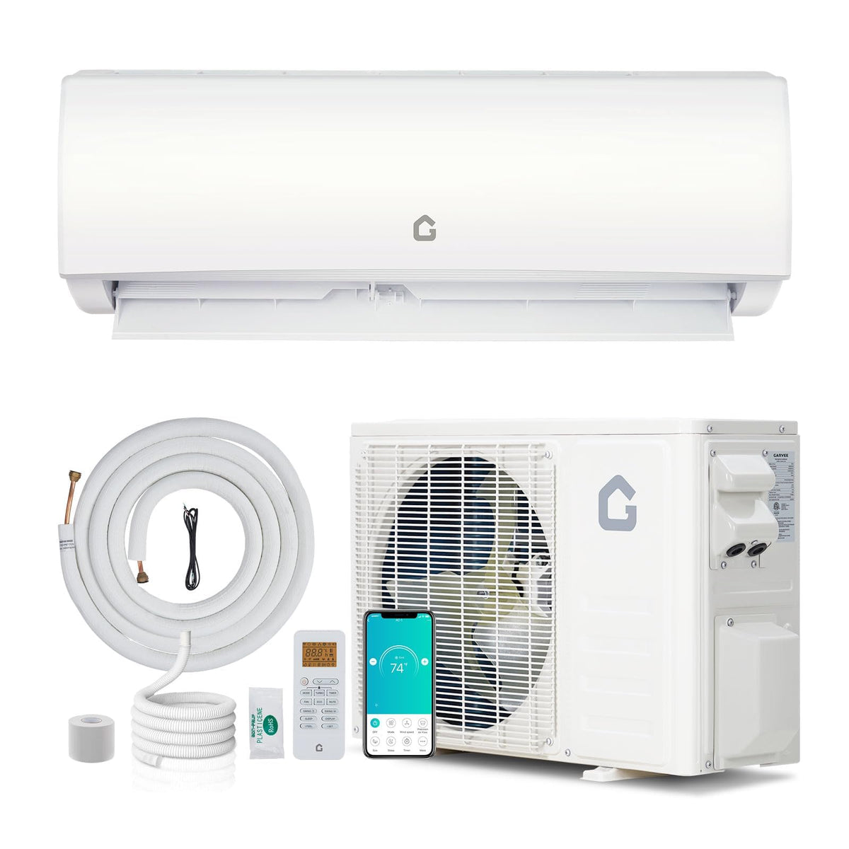 Garvee 9000 BTU Mini Split AC/Heating System, 20 SEER2 230V WIFI Enabled Energy Efficient Mini Split Air Conditioner,Wall-Mounted Split AC Unit,Cools Up to 450 Sq.Ft