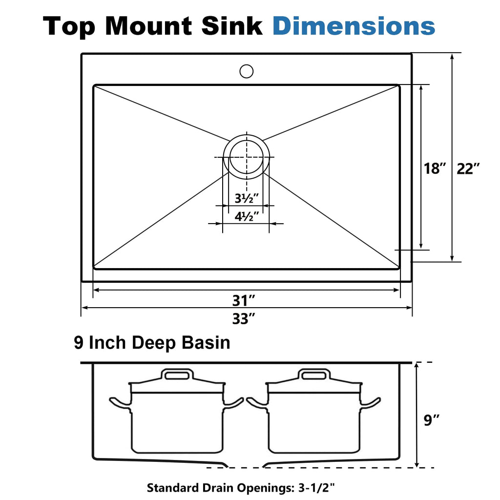 33x22 Black Drop In Kitchen Sink, 33 Inch All In One Topmount Gunmetal Black Stainless Steel Single Bowl Overmount Double Ledges Workstation Sink with Accessories