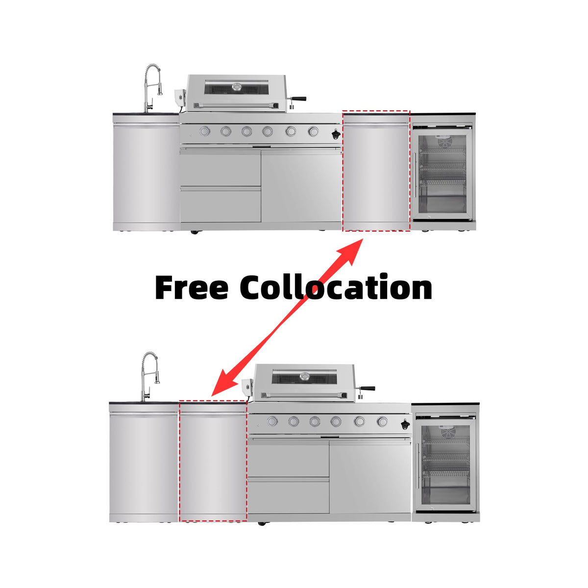 104-Inch 4 Burner 72000 BTU Stainless Steel Outdoor Kitchen Bar, Silver