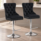 Velvet Swivel Bar Stools Set of 4, Height Adjustable, Black with Gold Base