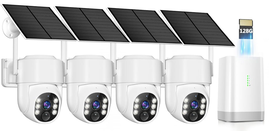Security Cameras Wireless Outdoor 5G& 2.4G, No Subscription, 2 Cam-Kit,4MP Solar Powered Home Security Cameras System With 360°PTZ,128GB Local Storage,Color Night Vision WiFi Cameras for Home Security