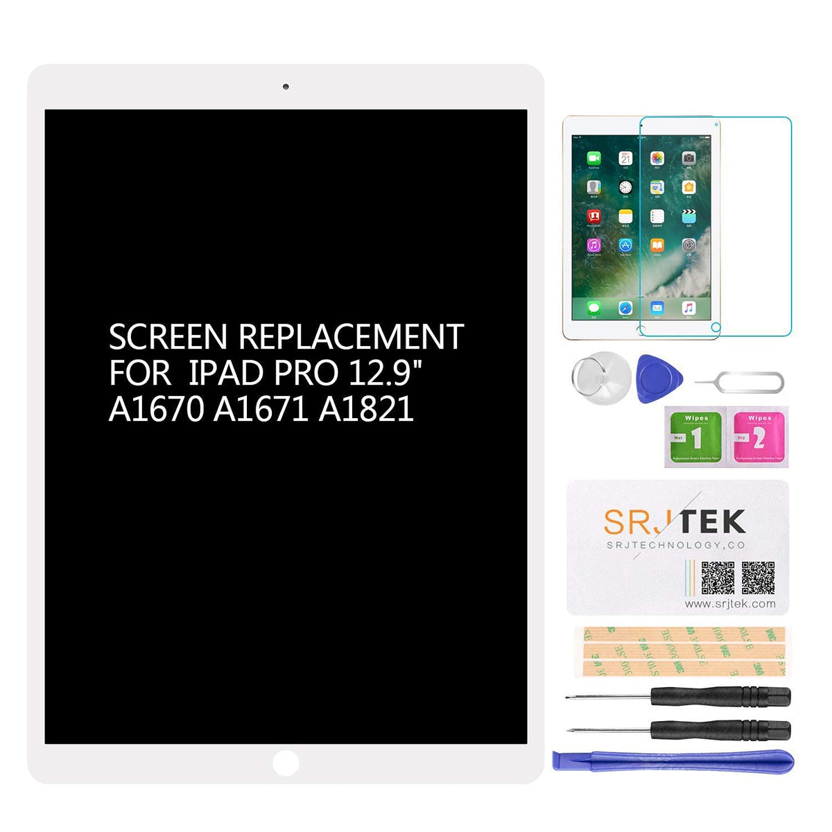 for iPad Pro 12.9 2nd A1670 A1671 A1821 Screen Replacement LCD Display Touch Screen Digitizer + IC Connector PCB Flex Cable Assembly (2017) (White)