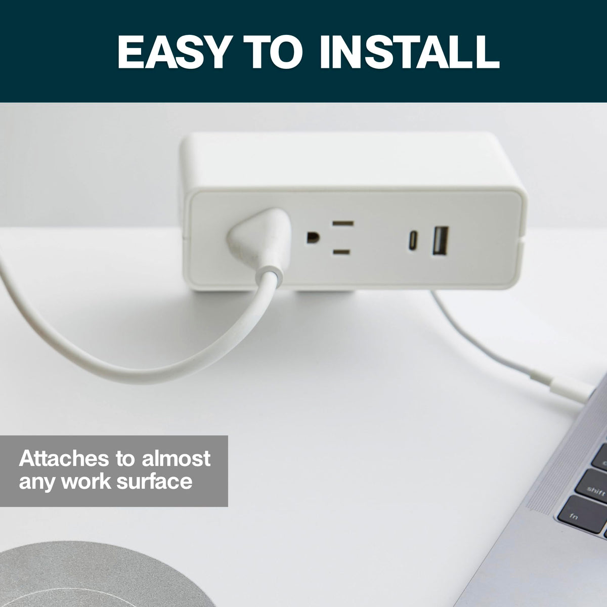 Humanscale NeatHub Desktop Power Strip, 2-Outlet, 2-Port White Desk Clamp Power Strip, Smart Power Distribution Desk Power Station, Desk Outlet for Laptops, Tablets, Mobile Devices