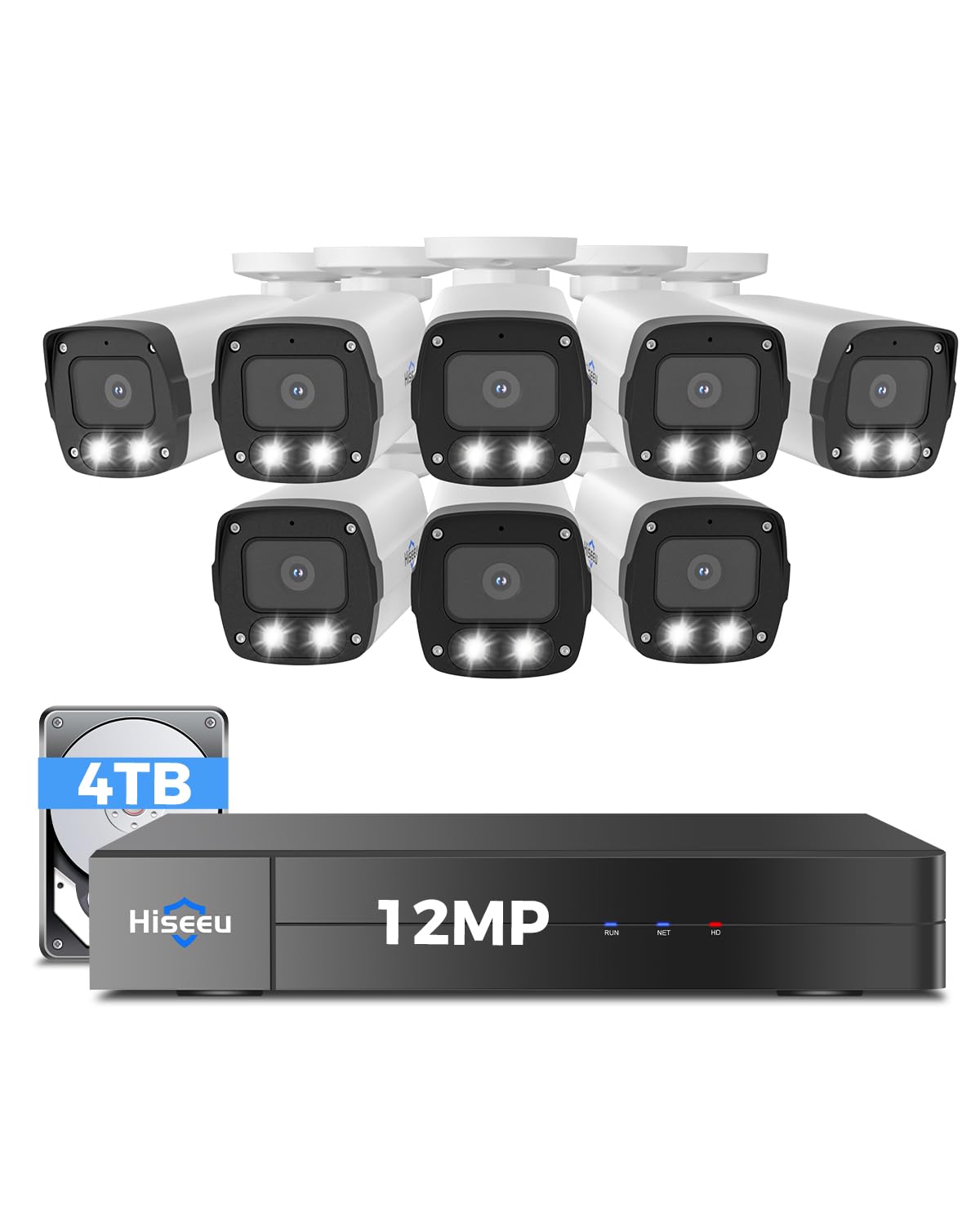 Hiseeu 4K PoE Security Camera System 8pcs PoE PTZ Cameras,360° View