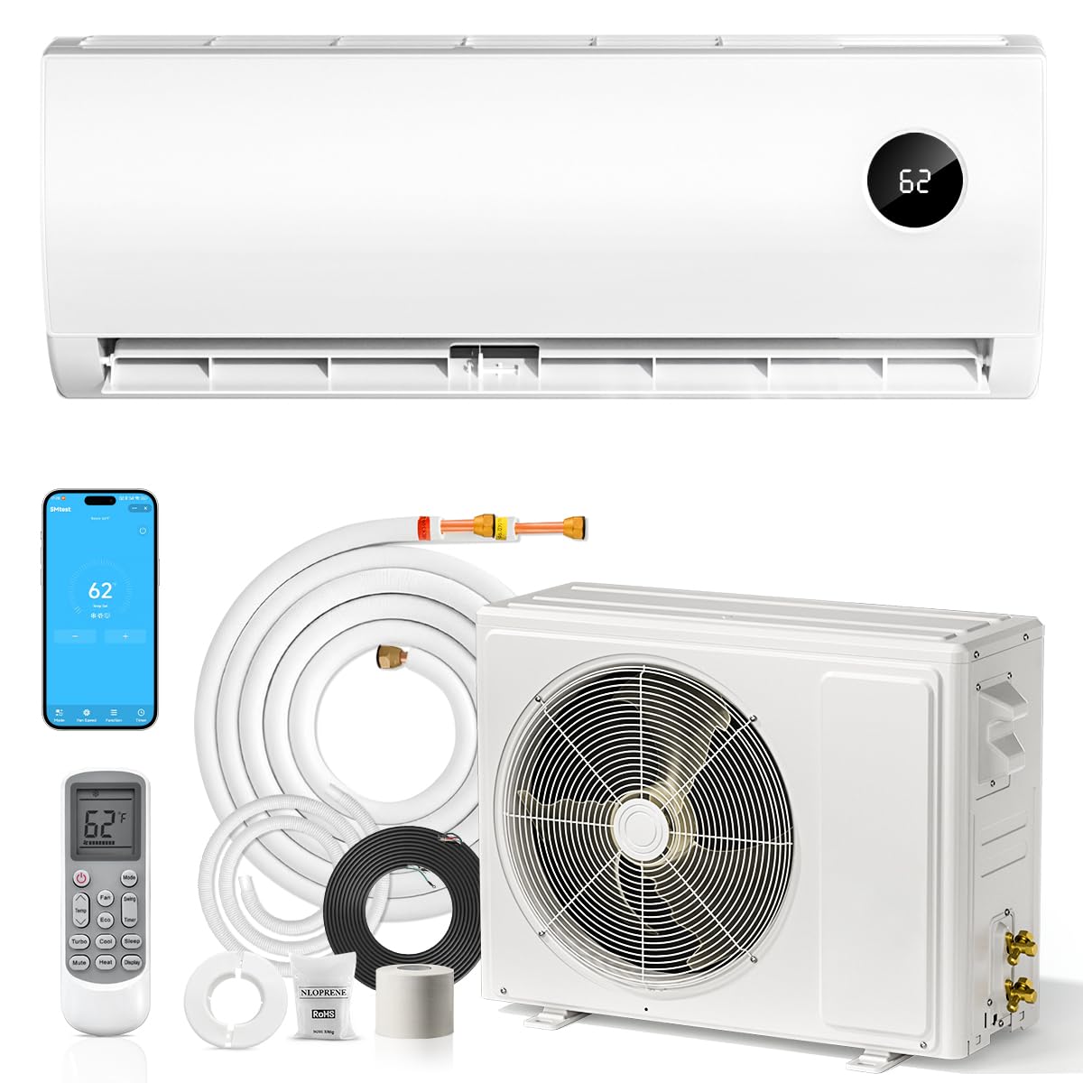 LifePlus Mini Split Air Conditioner, 12000 BTU Ductless Inverter AC/Heating System with Heat Pump, 19 SEER2 Energy Efficient 115V Quiet Ac Unit Up to 750 Sq.Ft with Installation Kit