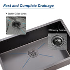 28 Inch Undermount Kitchen Sink Black, 28x18 Gunmetal Black 16 Gauge Stainless Steel Single Bowl Under Mount Commercial Kitchen Sinks 9 Inch Deep Includes Drain