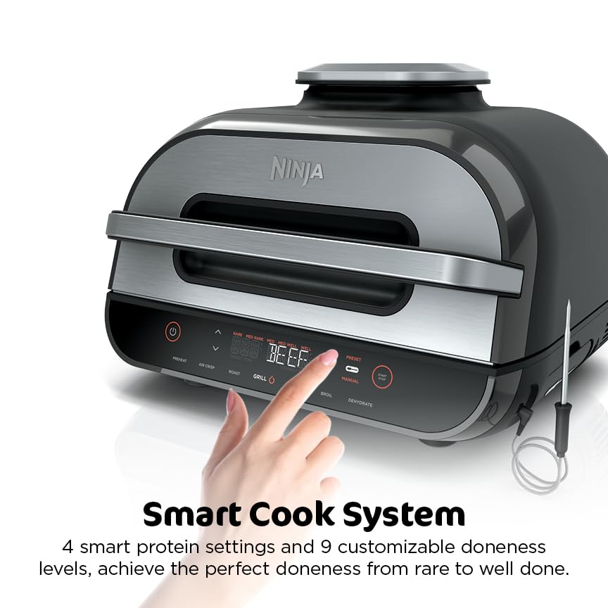Ninja Foodi Smart 6-in-1 Indoor Grill & Air Fryer, 4 Qt, Black/Grey, FG551