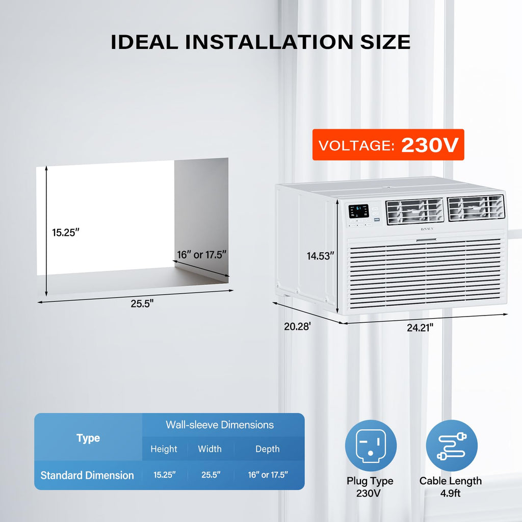 ROVSUN Smart 12000 BTU Through the Wall Air Conditioner with Heat, Wall AC Unit & Heater Combo with Remote, APP & Voice Control & Timer Function, Compatible with Alexa/Google Assistant, 230V/60Hz