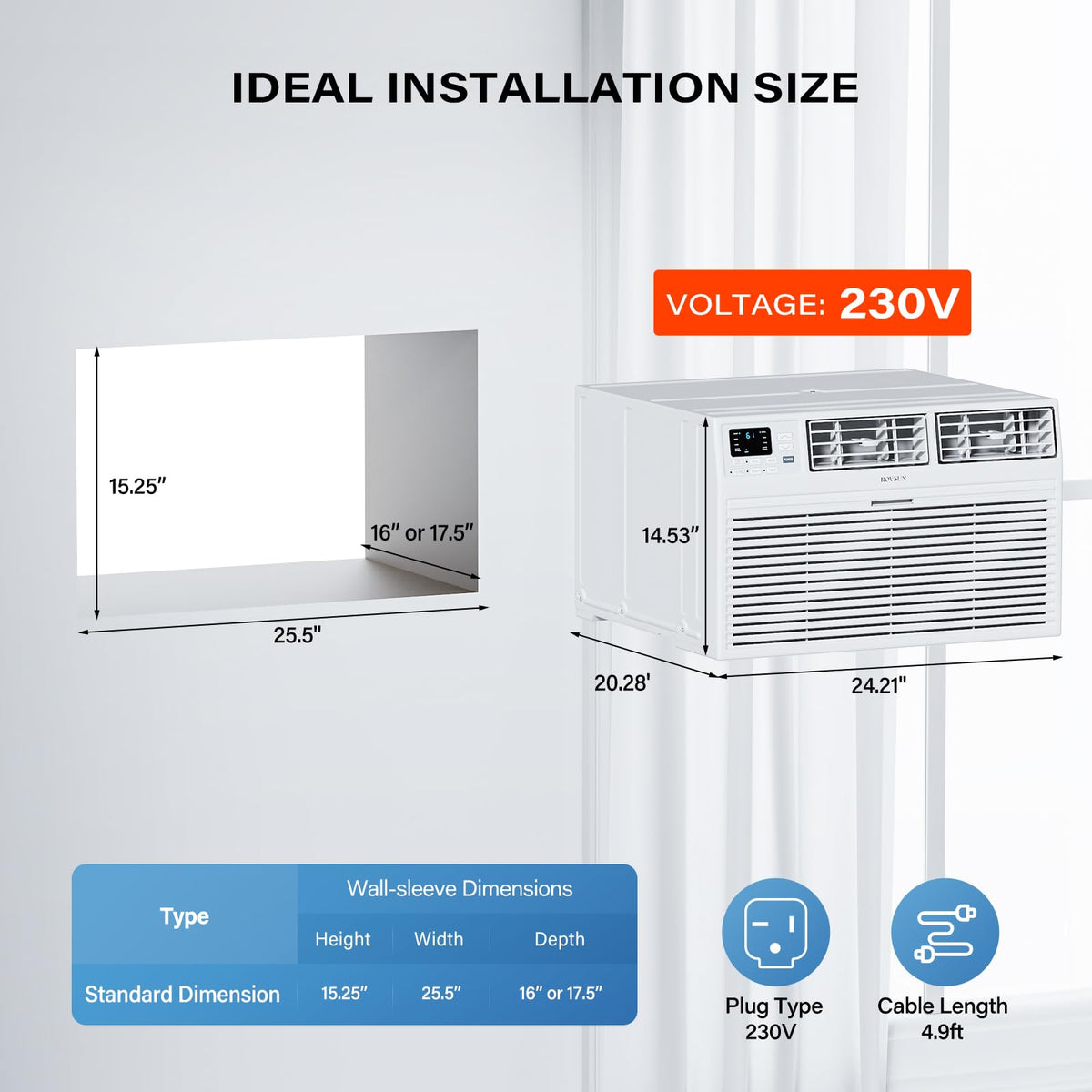 ROVSUN Smart 12000 BTU Through the Wall Air Conditioner with Heat, Wall AC Unit & Heater Combo with Remote, APP & Voice Control & Timer Function, Compatible with Alexa/Google Assistant, 230V/60Hz