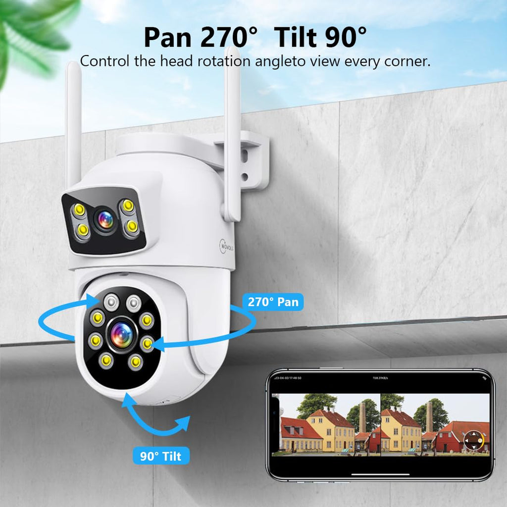 MOVOLS Wireless Security Camera System 5G/2.4G WiFi 8pcs 4MP+4MP Dual Lens Camera System,2K HD PTZ Dome Cameras System with Color Night Version, Motion Detection,2TB HDD, 16CH
