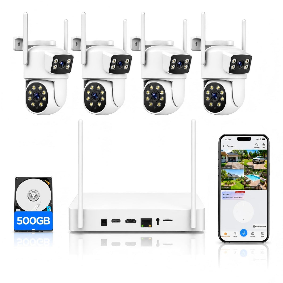 Camcamp Home Security Camera System Wireless Outdoor, 4 Plug-in Cameras