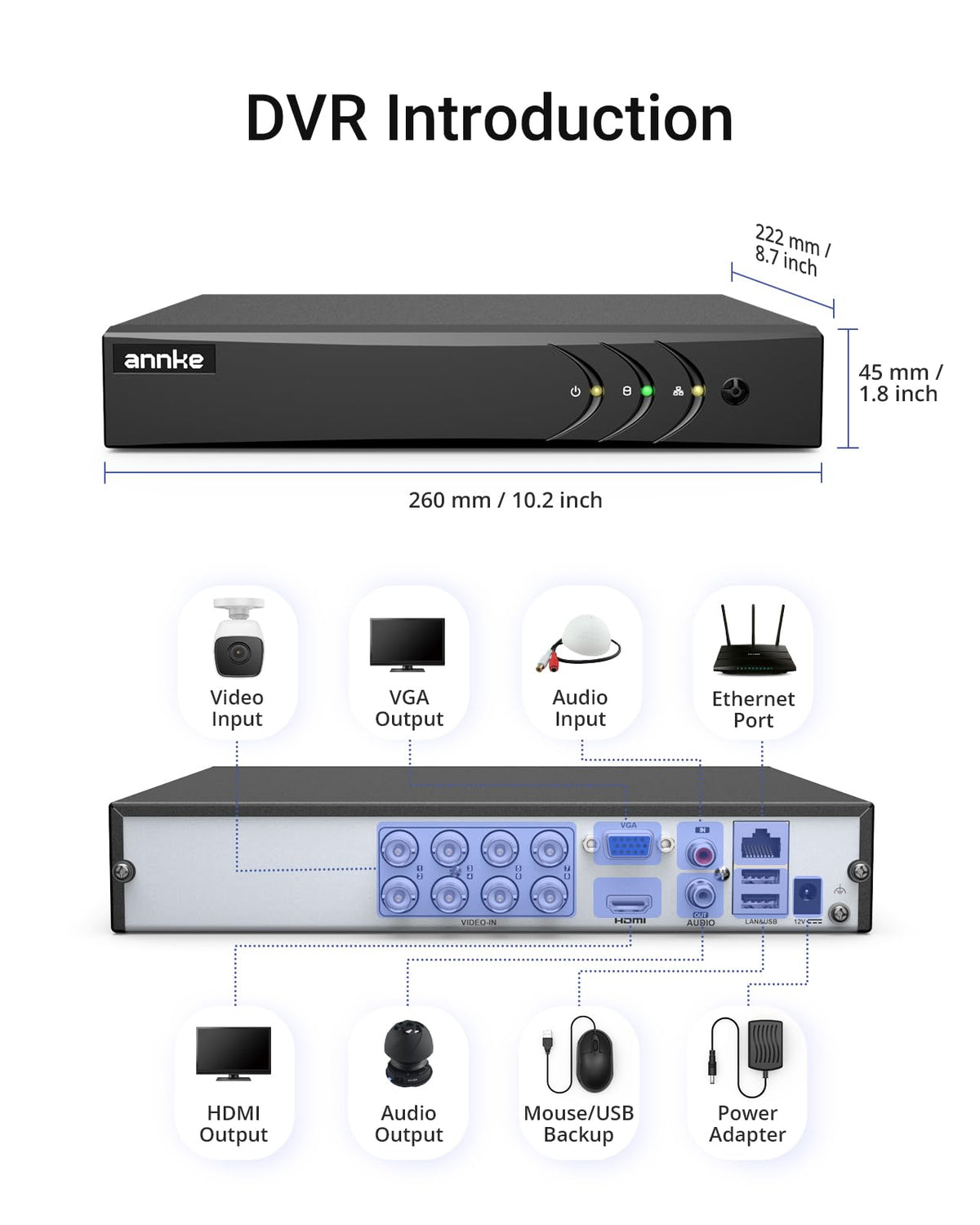ANNKE 3K Lite 8 Channel DVR for Security Camera, 2TB Hard Drive Disk, Black