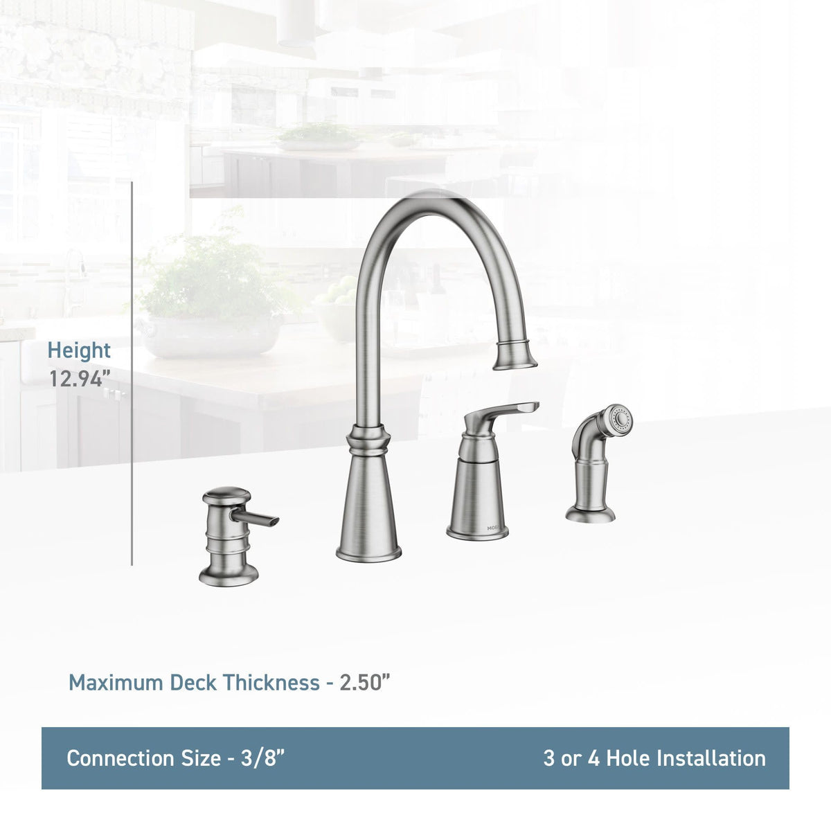Moen Whitmore Spot Resist Stainless One-Handle High Arc Kitchen Faucet, 87044SRS