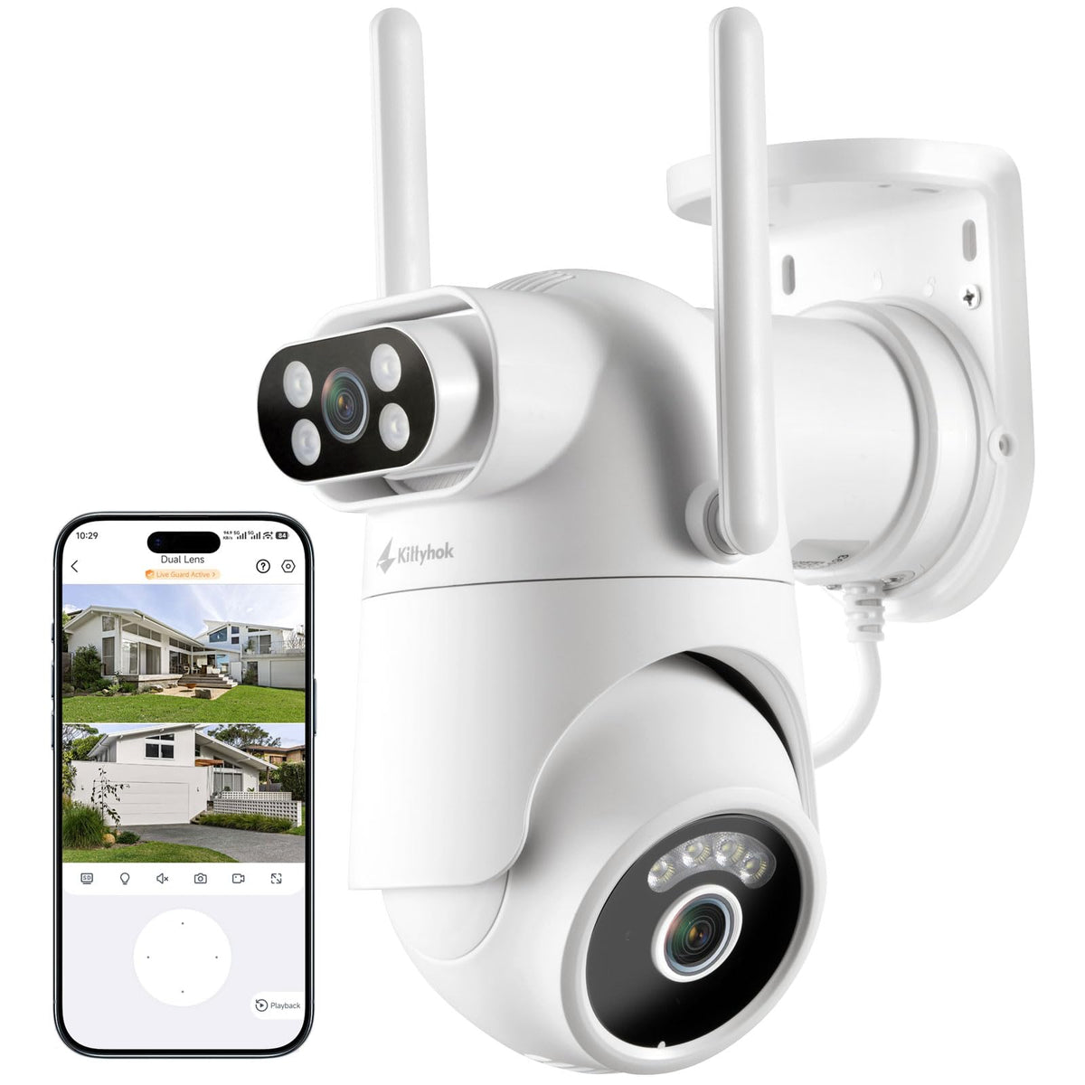 Wireless Security Camera System with 10" Touchscreen Monitor, 2K Dual Lens