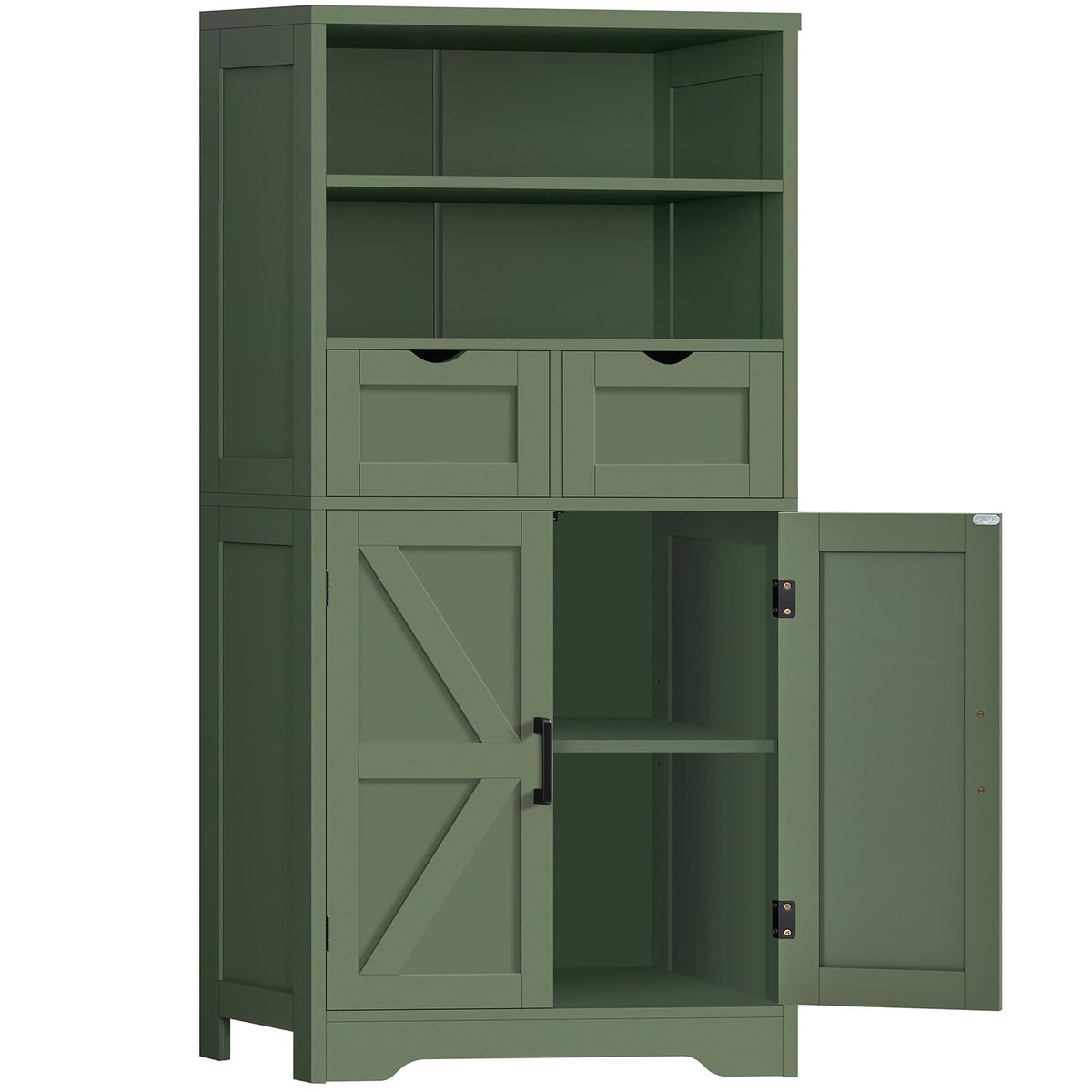 Storage Cabinet with Doors & 2 Drawers, Kitchen Cabinet with Adjustable Shelf, Pantry Cabinets, Bathroom Cabinets, for Living Room, Entryway, Home Office, White