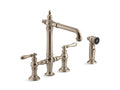 KOHLER Artifacts Two-Hole Bridge Kitchen Sink Faucet with Sidesprayer
