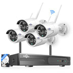 [500G Hard Drive] Hiseeu 5MP Wireless Security Camera System with One-Way Audio,4Pcs 5MP Outdoor/Indoor WiFi Surveillance Cameras, HD Video,Night Vision, Weatherproof,Motion Detection,DC12V Power Cord